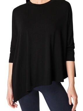 Sweaty Betty Black Oversized Asymmetrical Hem Blouse Size Small